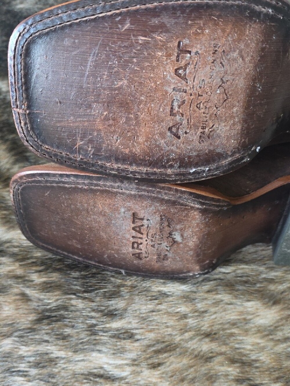 Ariat Brown Leather Western Boots with Stamped Soles - Picture 2 of 3